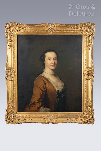 École anglaise vers 1770, entourage de Thomas Hudson Portrait of a lady with a green...
