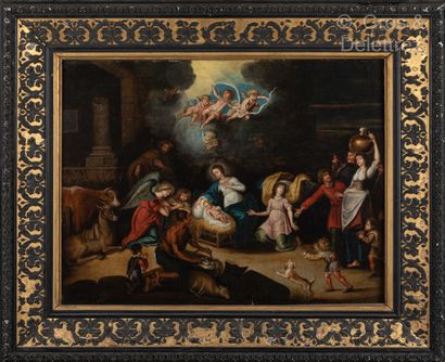 Flandres, vers 1640 Nativity

Oil on copper

49 x 62 cm.

Blackened and gilded wood...