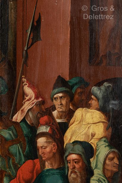 École hollandaise vers 1540, atelier de Marteen van Heemskerck Christ and the adulteress

Panel,...