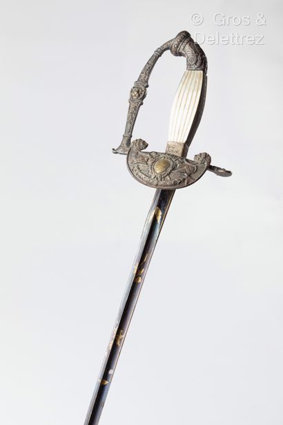 null Officer's sword, silvered brass keyboard model, arms of France filed, spindle...