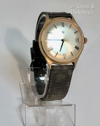 (E) LIP - Gilt steel wristwatch, round case...
