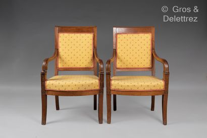 null (SD) Pair of armchairs in natural wood carved with culots and stylized foliage.

Period...