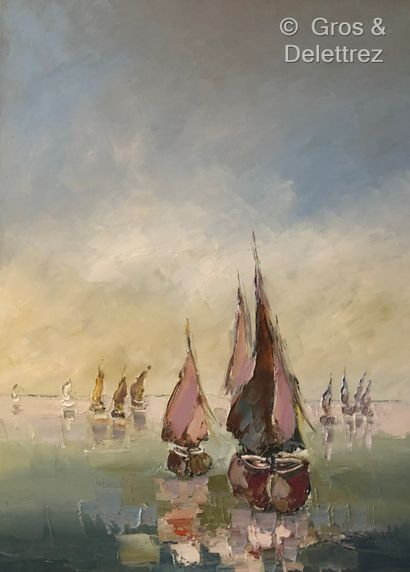 (E) WOLF (XXth) 
Sailboats 
Canvas, signed...