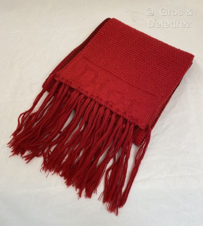 null CHRISTIAN DIOR Echarpe en laine crochet en deux tons rouge, bordeaux, bords...