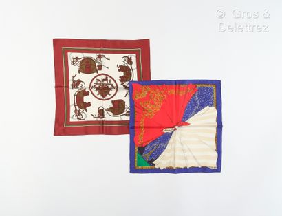 null HERMÈS Paris Made in France - Lot composed of two silk twill pouches, one printed...