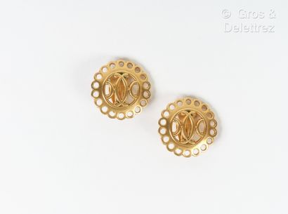 null HERMES Paris Bijouterie Fantaisie - Pair of circular ear clips in gilded metal...