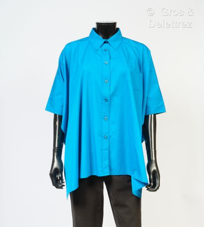 null HERMES Paris made in France - Cerulean blue cotton over size shirt, small collar,...