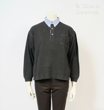 null HERMES Paris made in Italy - Men's black cotton piqué polo shirt, small blue...