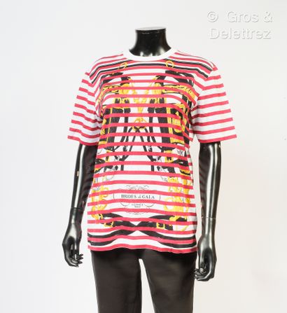 null HERMES Paris made in France - Red and white striped cotton T-shirt with "Brides...