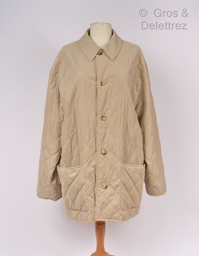 null HERMES Paris made in France- 3/4 length in beige belseta with quilted stitching,...