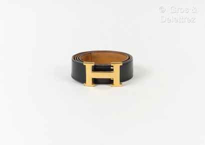 null HERMES Paris made in France - 30mm reversible belt in black leather and natural...