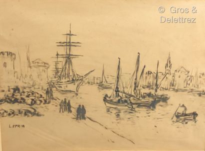 null (E) Marcel LEPRIN (1891-1933) 

Le port 

Pinceau et encre signé en bas à gauche....