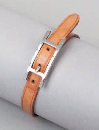 HERMÈS Paris Bracelet «Happy» en cuir naturel, fermeture palladium figurant un «...