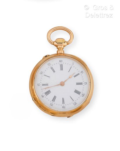 null Yellow gold collar watch, white enamel dial with Roman numeral hour markers....