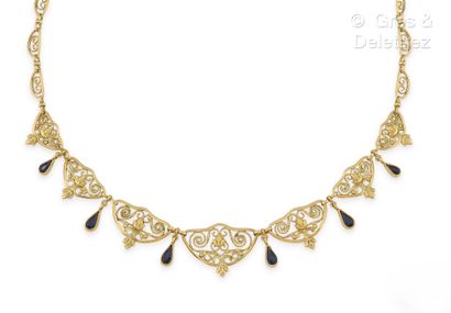 null Necklace "Collerette" in yellow gold with filigree links alternating with pear-cut...