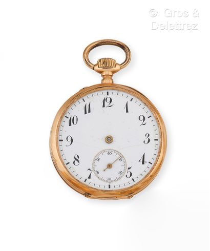 null Yellow gold pocket watch, white enamel dial with painted Arabic numerals for...