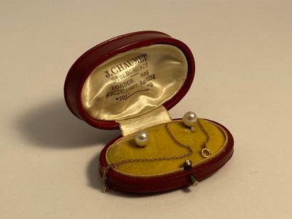 CHAUMET, Début du XXe siècle Paire de boutons de col en or jaune et or gris 750 millièmes...