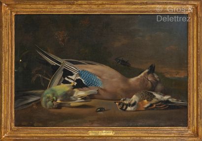 null Justus JUNCKER (1703-1767)Nature morte au geai et Nature morte au pic-vertPaire...