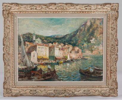 null Merio AMEGLIO (1897-1970)Port du Sud animéHuile sur toile.Signé en bas à gauche.46...
