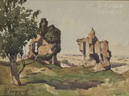 Henri HARPIGNIES (1819-1916)Ruines du Château...