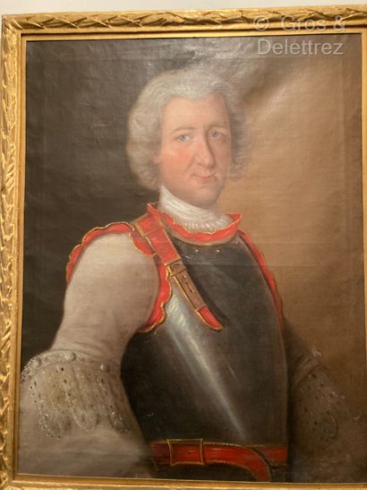 null School of the end of the 18th century 
Portrait of a man in armor and red belt...