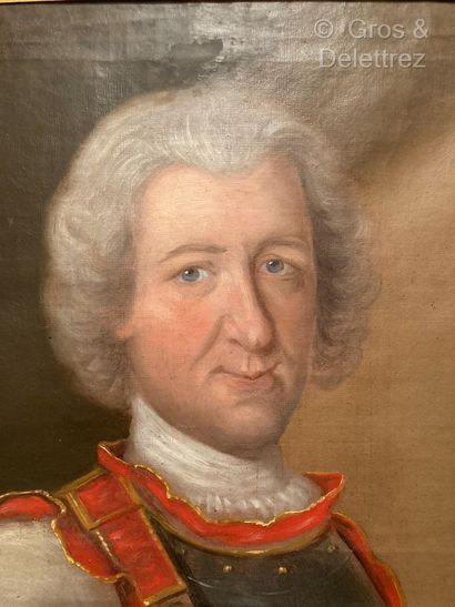 null École de la fin du XVIIIe siècle 
Portrait d’homme en armure et ceinture rouge...