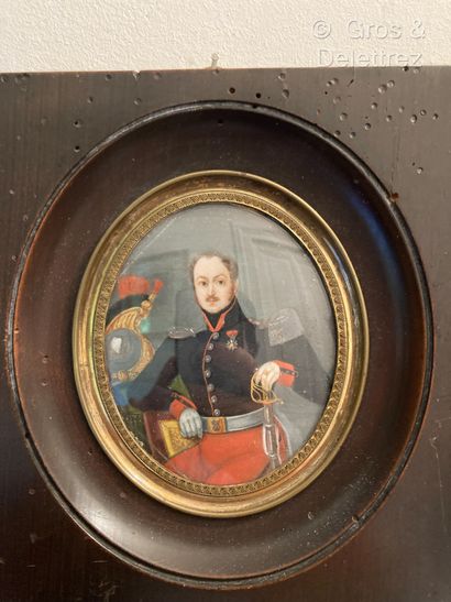 null Miniature 
Portrait of a man with a cuirassier helmet and the legion of honor...