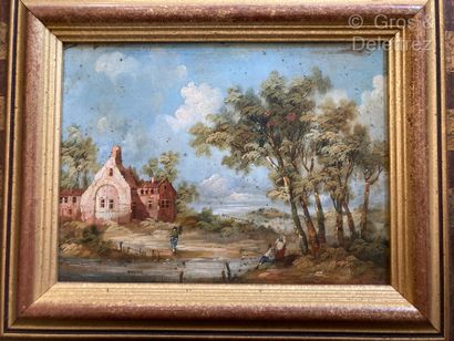 null Jan DEYER (XIX-XXth)
Animated lake landscape
Two oils on copper signed lower...