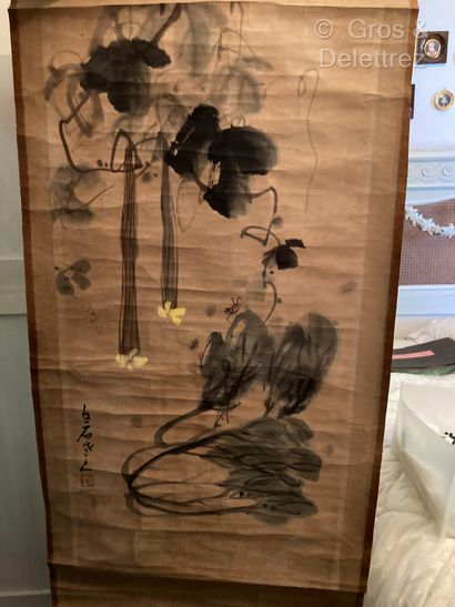 null École chinoise moderne
Plantes au grillon
Encre sur papier
95 x 50 cm
Déchirures...
