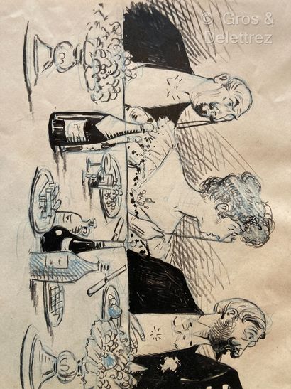 null École moderne
Caricature, le repas mondain
Passez nous le casse-noisette, 1897
Encre...