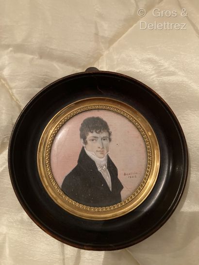 null Miniature 
BAMBRIN 
Portrait of a man with a black frock coat and a white bow...