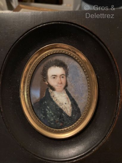 null Miniature 
French school around 1830
Portrait of a man with a favorite and a...