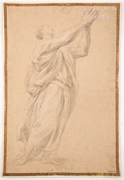 null Domenico CORVI (1721-1803)
Draped man, both arms raised
Black stone, white chalk...