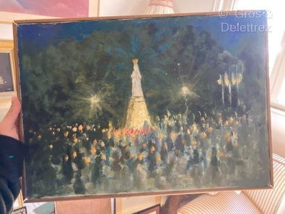 null Gilles COUTURIER
Lourdes, procession at the basilica, 1991
Oil on canvas signed...