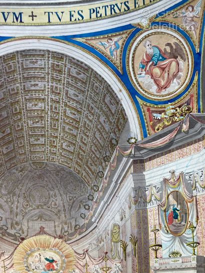 null École du XIXe
Intérieur de la basilique St Pierre de Rome
Encre et aquarelle
63...