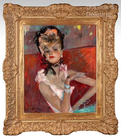 Jean-Gabriel DOMERGUE [FRANCE] (1889-1962) Jeune parisienne au chapeau noir
Huile...