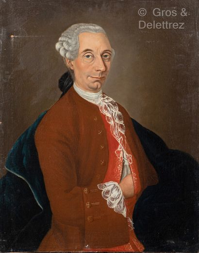 null Ecole du XVIIIe siècle 

Portrait de gentilhomme à la redingote rouge

Huile...
