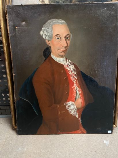 null School of the XVIIIth century 

Portrait of a gentleman in a red frock coat

Oil...