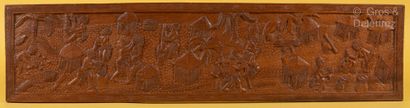 TCHAD Three wooden panels carved in light relief of a Queen with a sex cover, two...