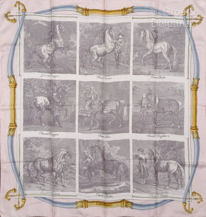 null HERMES Paris Carré en twill de soie imprimé "Races de Chevaux" d'après Hugo...