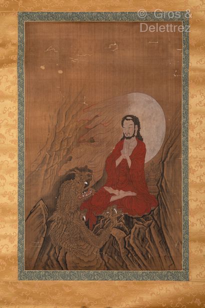 null Japon, XIXe siècle
Peinture à l’encre et couleurs sur soie, représentant un...