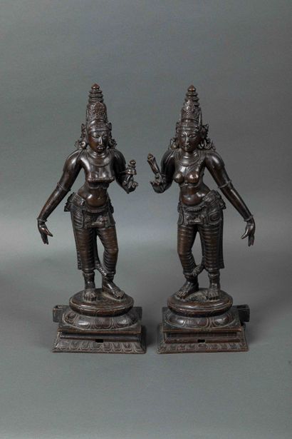 null Inde du Sud, XIXe siècle
Ensemble de deux sujets en bronze, représentant deux...