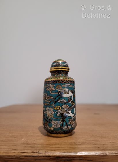 null China, 20th century 
Snuffbox bottle in cloisonné enamel over copper with polychrome...