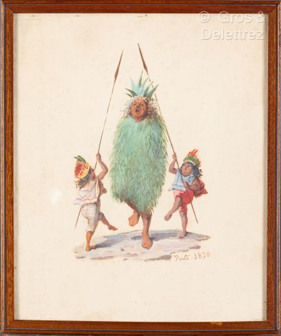 null Joaquin PINTO (1842-1906)
Personnage en costume entouré de deux enfants avec...