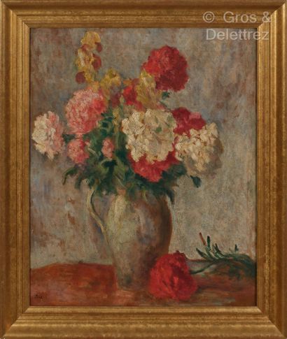 null Maximilien LUCE (1858 1941)
Bouquet of peonies on a table
Oil on heavy paper...