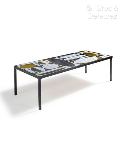 null Roger CAPRON (1922-2006)
Coffee table, "Grains de café" model, rectangular top...