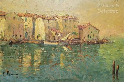 Vincent MANAGO (1880-1936) Vincent MANAGO (1880-1936)The Port of IstreOil on cardboard...
