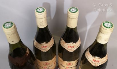 null 4 bottles CHABLIS 1er Cru "Chatain" - J. DIEUX 1991 1 label stained and torn....