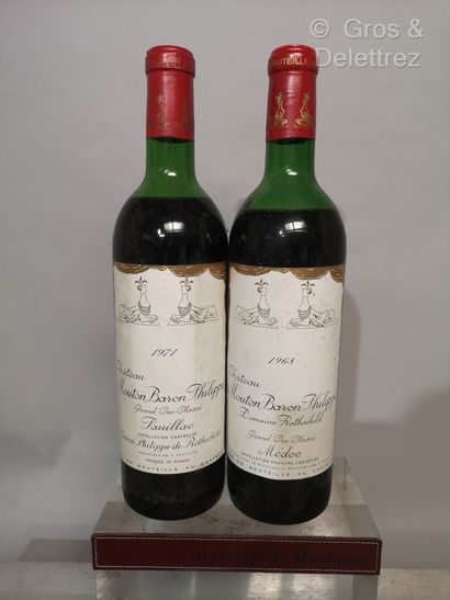 null 2 bouteilles Château MOUTON BARON Philippe - Médoc 1968 et 1971 Etiquettes légèrement...