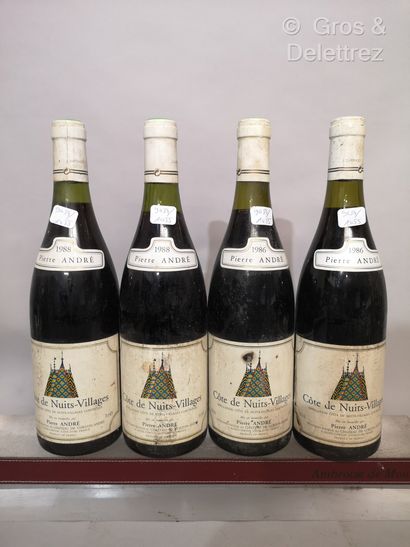 null 4 bouteilles COTES de NUITS VILLAGES - Pierre ANDRE 2 de 1986 et 2 de 1988 Etiquettes...